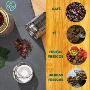 Termo de acero inoxidable y bambu con infusor