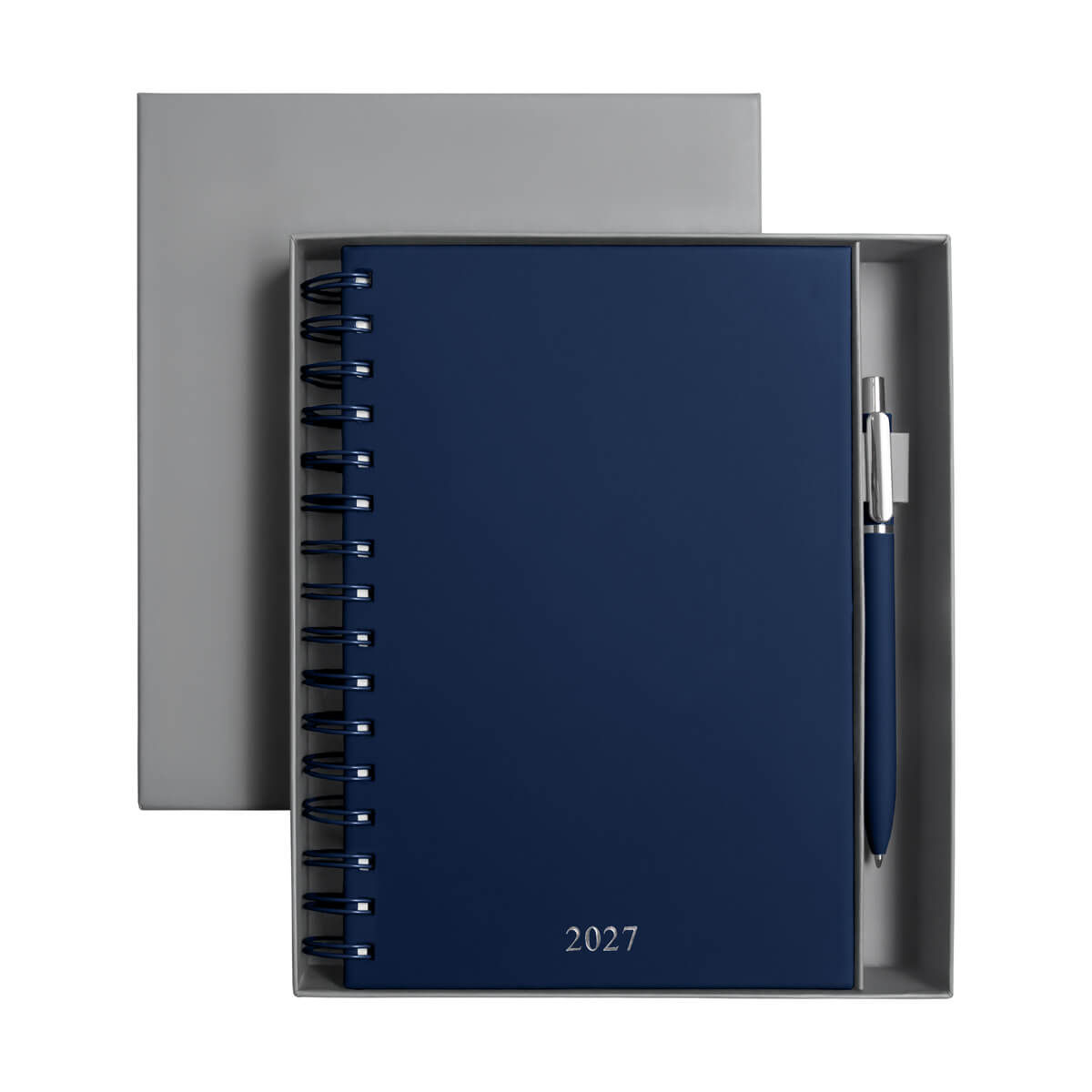 Agenda corporativa 2027 personalizada con logotipo y bolígrafo ejecutivo